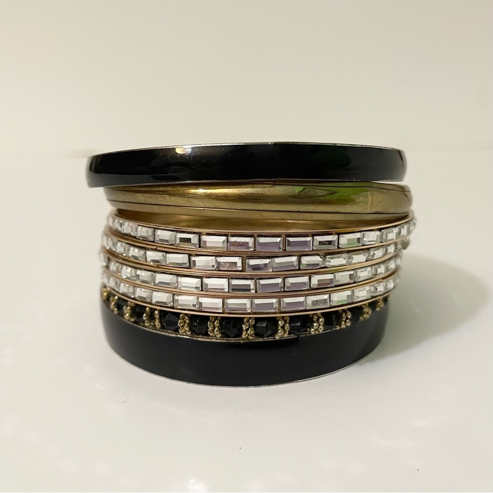 Boho Chic Mixed Metal Bangle Set Stackable Bracelets - Picture 15 of 15